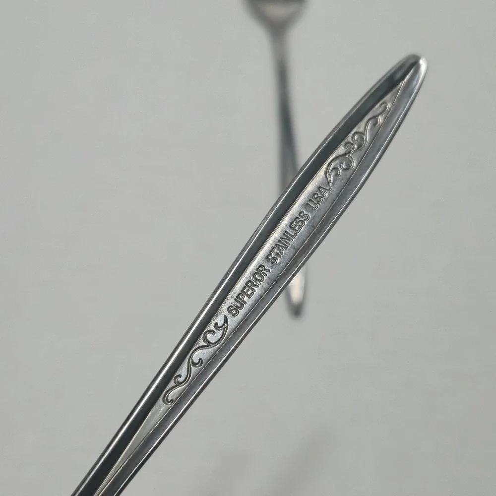 Vintage Superior Stainless USA Teaspoon Flatware Floral Rose‎ Oval Set Of 2